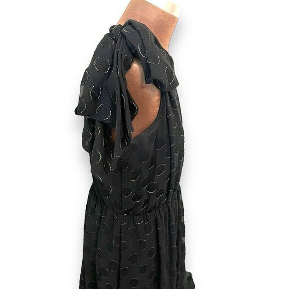 ML Monique Lhuillier Dress Black Metallic Burnout Dot size 16 Handkerchief Hem - Picture 5 of 15